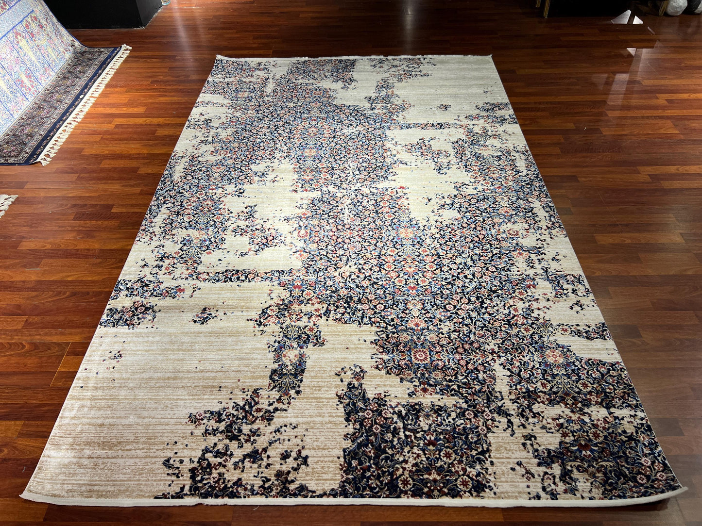 Blue Beige Silk Rug 7x10, Modern Abstract Rug, Luxury Living Room Rug, Turkish Silk Carpet, Large Rug