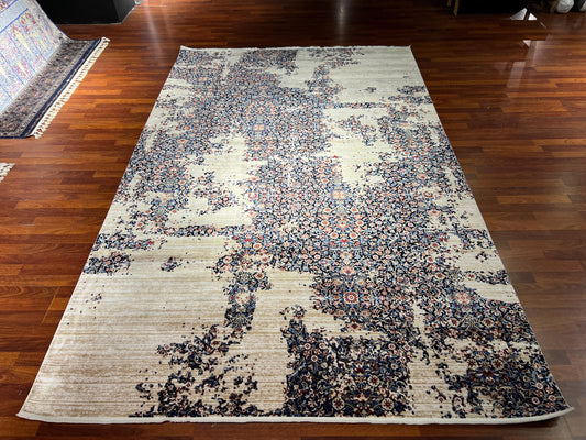 Blue Beige Silk Rug 7x10, Modern Abstract Rug, Luxury Living Room Rug, Turkish Silk Carpet, Large Rug