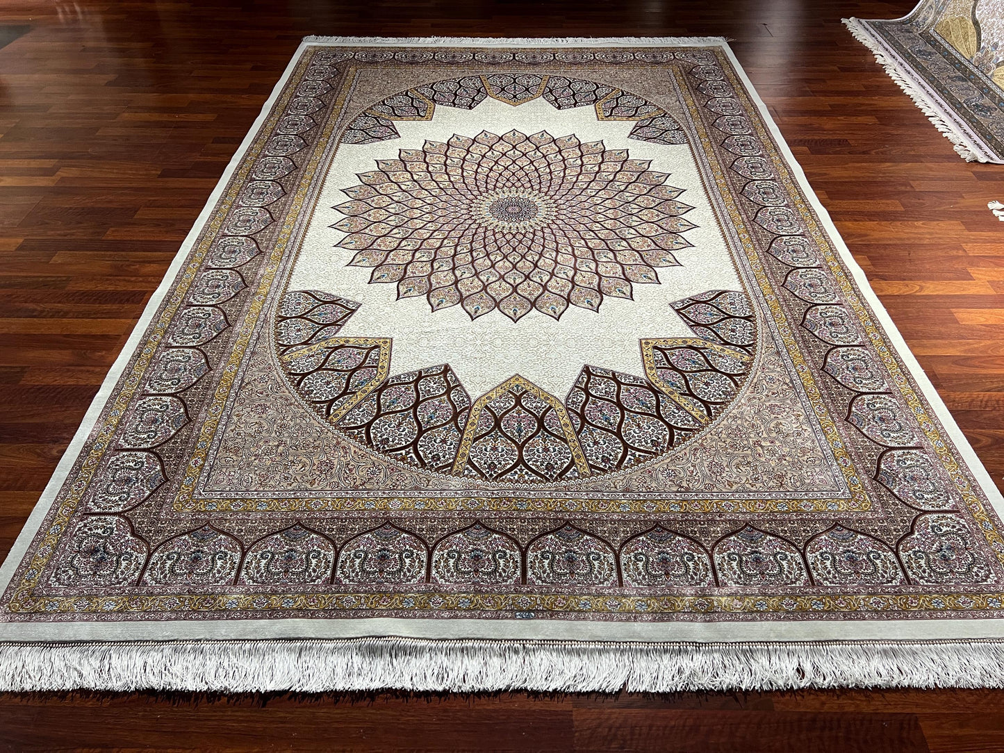 7x10 Silk Rug, Beige Silk Rug, Turkish Silk Carpet, Luxury Living Room Rug, Oriental Silk Rug