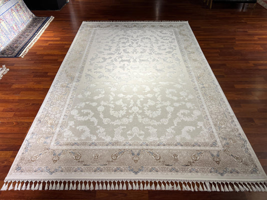 7x10 Beige Floral Rug, Bamboo Silk Rug, Turkish Area Rug, Luxury Living Room Rug, Large Rug