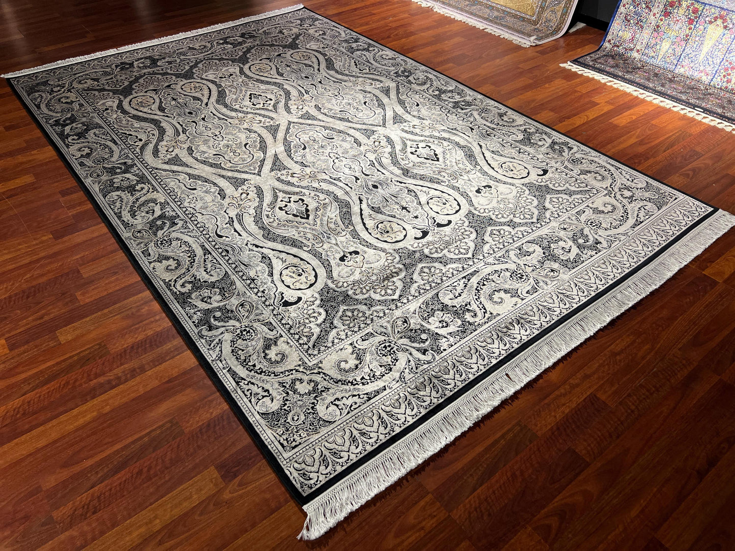 7x10 Gray Silk Rug, Bamboo Silk Rug, Turkish Area Rug, Luxury Living Room Rug, Large Rug