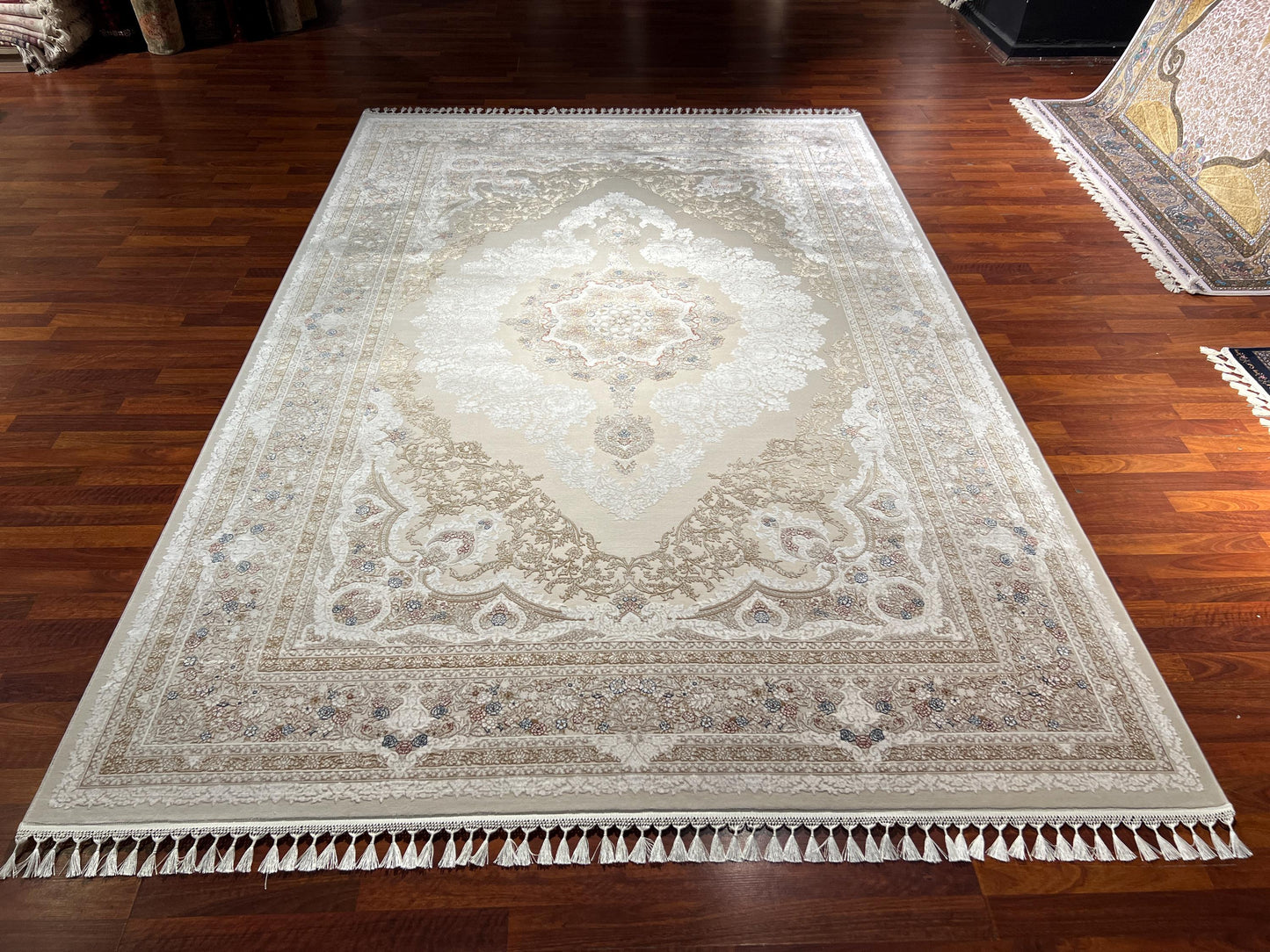7x10 Beige Cream Rug, Floral Medallion Rug, Turkish Area Rug, Luxury Living Room Rug, Large Rug