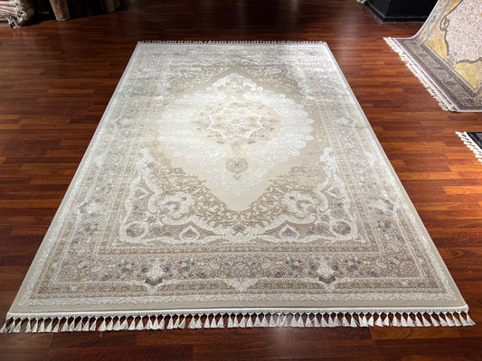 7x10 Beige Cream Rug, Floral Medallion Rug, Turkish Area Rug, Luxury Living Room Rug, Large Rug