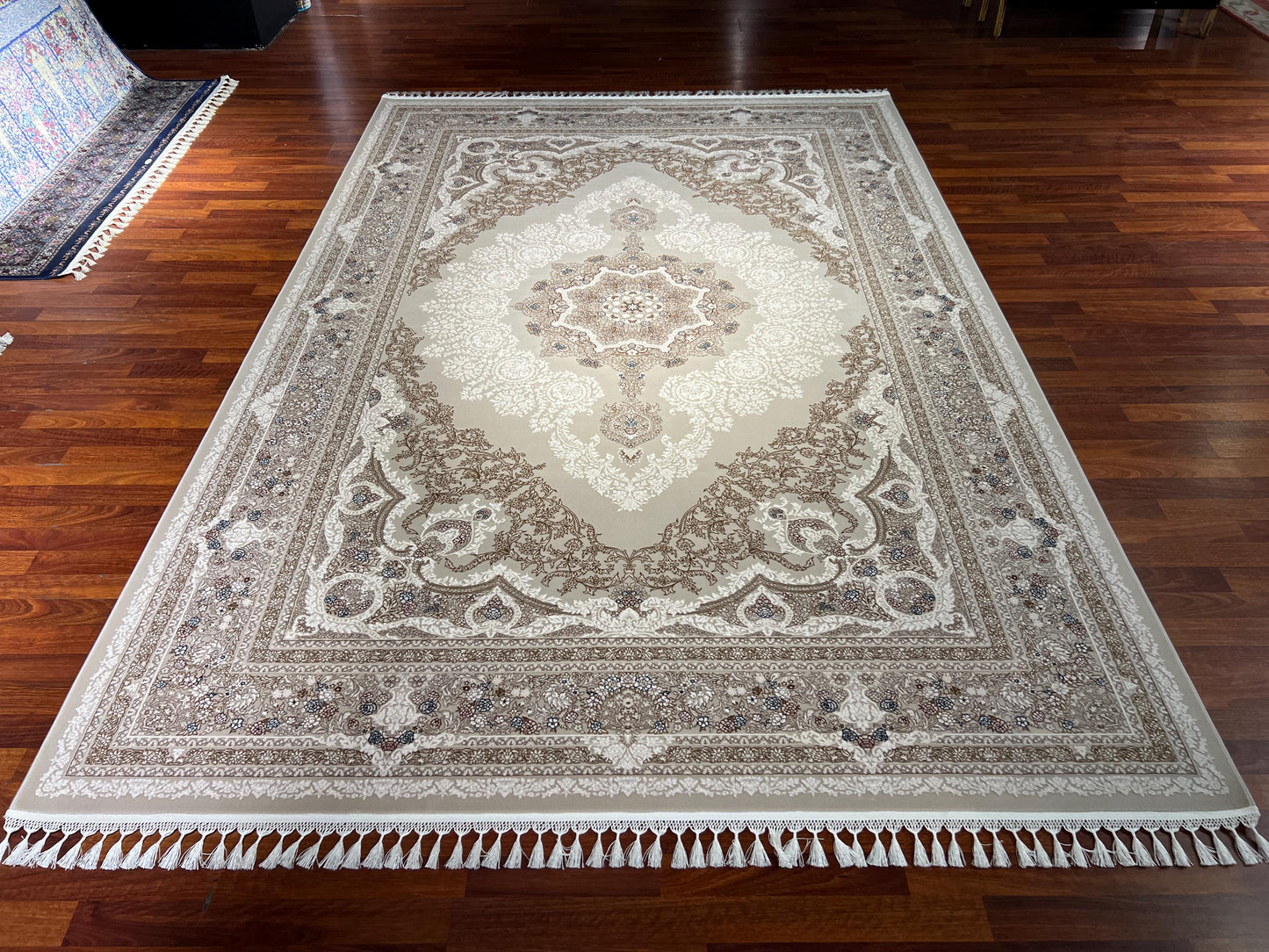 7x10 Beige Cream Rug, Floral Medallion Rug, Turkish Area Rug, Luxury Living Room Rug, Large Rug