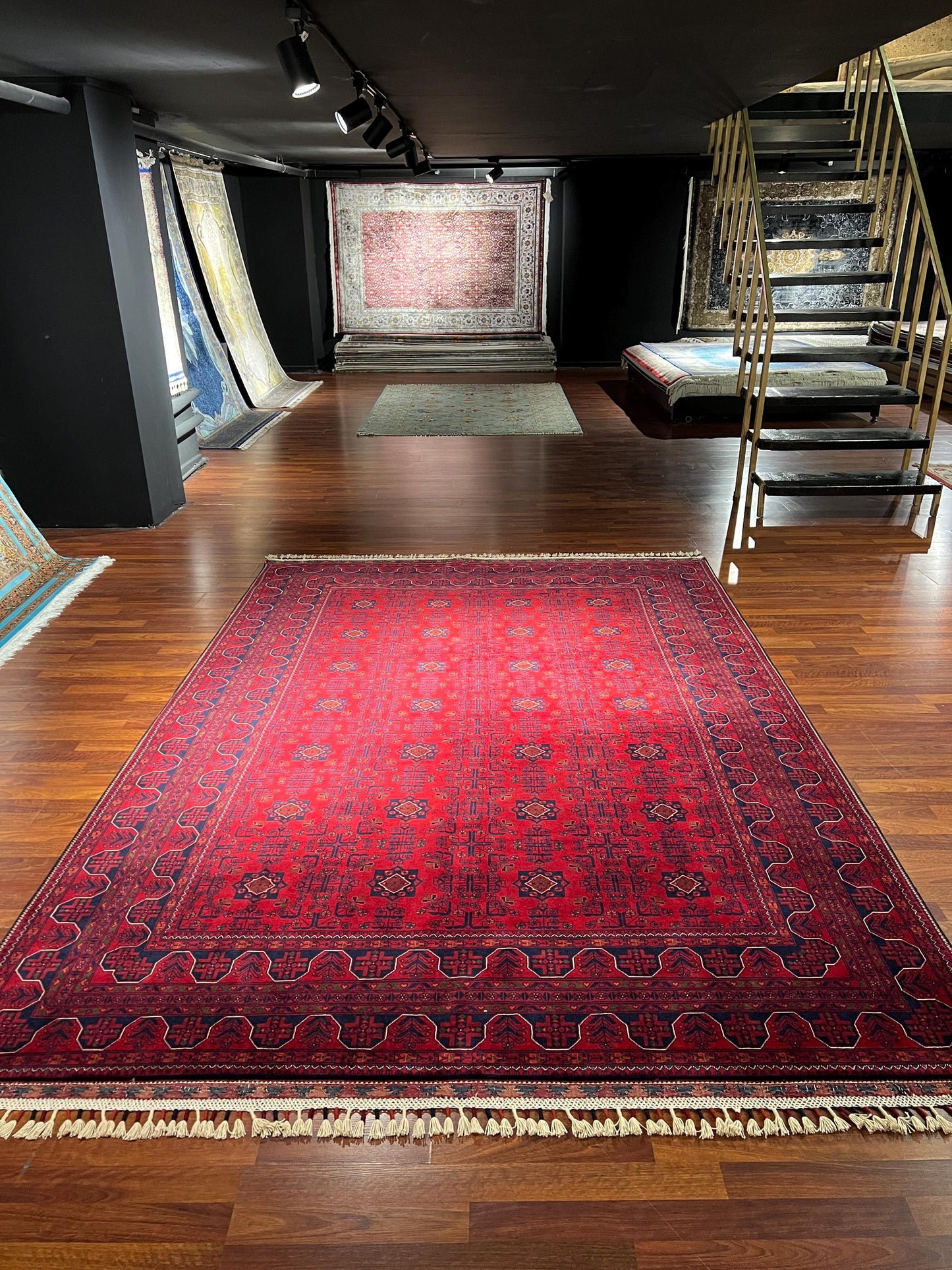 7x10 Red Afghan Wool Rug, Tribal Handmade Rug, Vintage Style Carpet, Large Living Room Rug