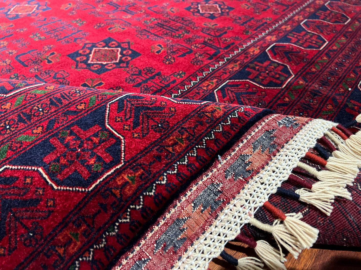 7x10 Red Afghan Wool Rug, Tribal Handmade Rug, Vintage Style Carpet, Large Living Room Rug
