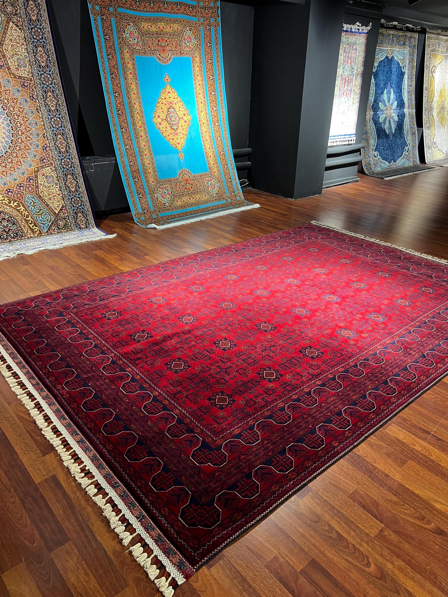 7x10 Red Afghan Wool Rug, Tribal Handmade Rug, Vintage Style Carpet, Large Living Room Rug