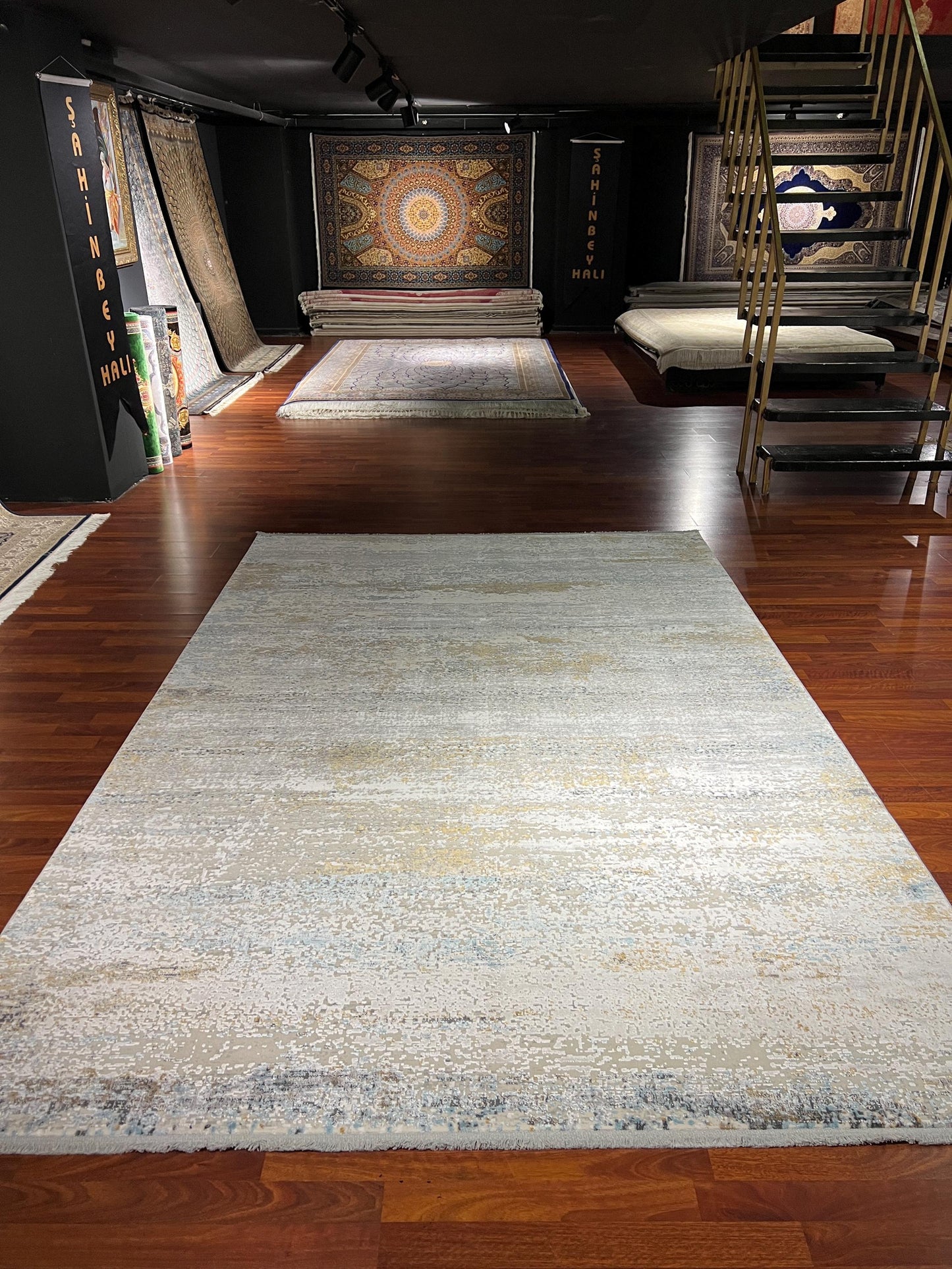 7x10 Cream Beige Modern Rug, Abstract Soft Pattern Rug, Bamboo Silk Rug, Luxury Area Rug