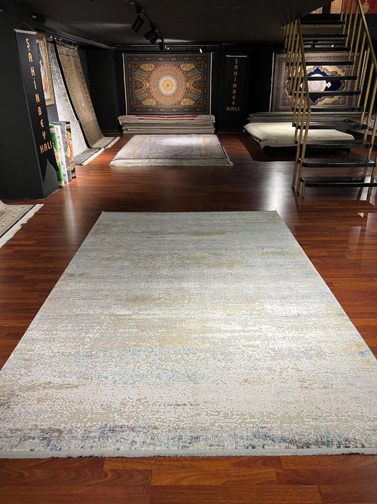7x10 Cream Beige Modern Rug, Abstract Soft Pattern Rug, Bamboo Silk Rug, Luxury Area Rug