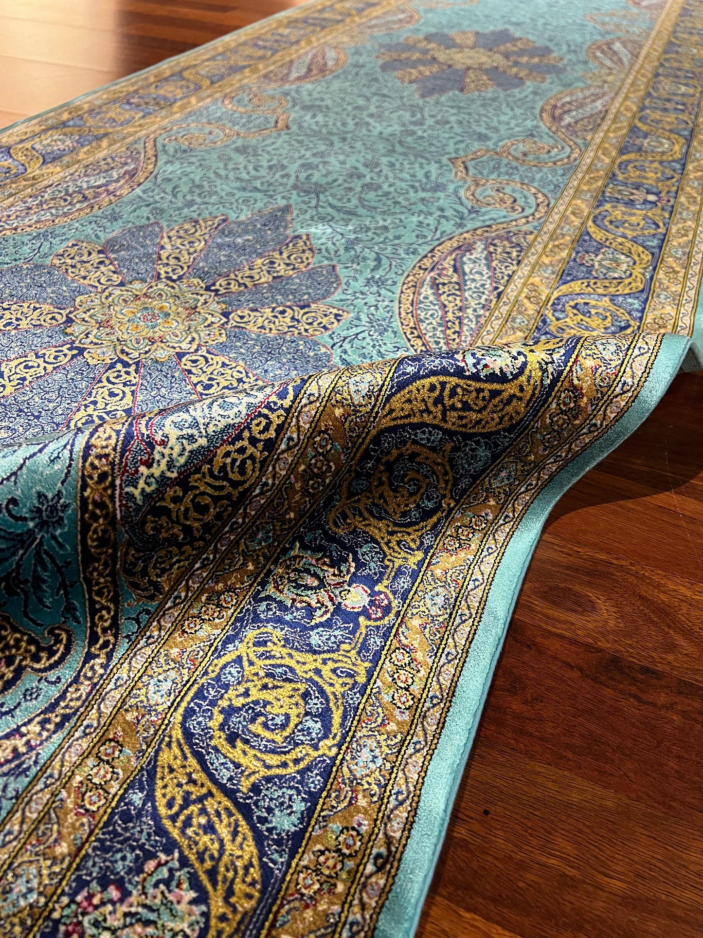 3x10 Blue Silk Runner Rug, Turkish Area Rug, Oriental Runner Rug, Luxury Hallway Rug