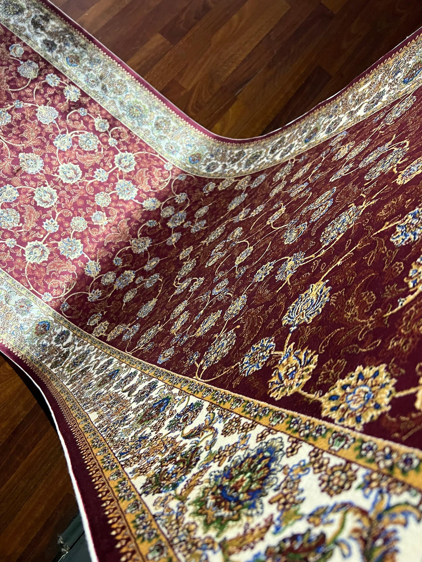 3x10 Red Gold Silk Runner Rug, Turkish Area Rug, Luxury Hallway Entry Rug