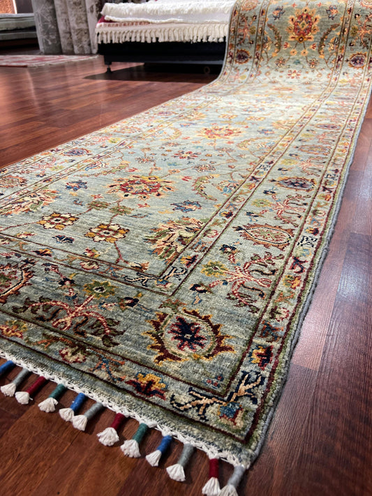 3x10 Oushak Runner Rug, Turkish Wool Rug, Ethnic Hallway Rug, Luxury Home Decor