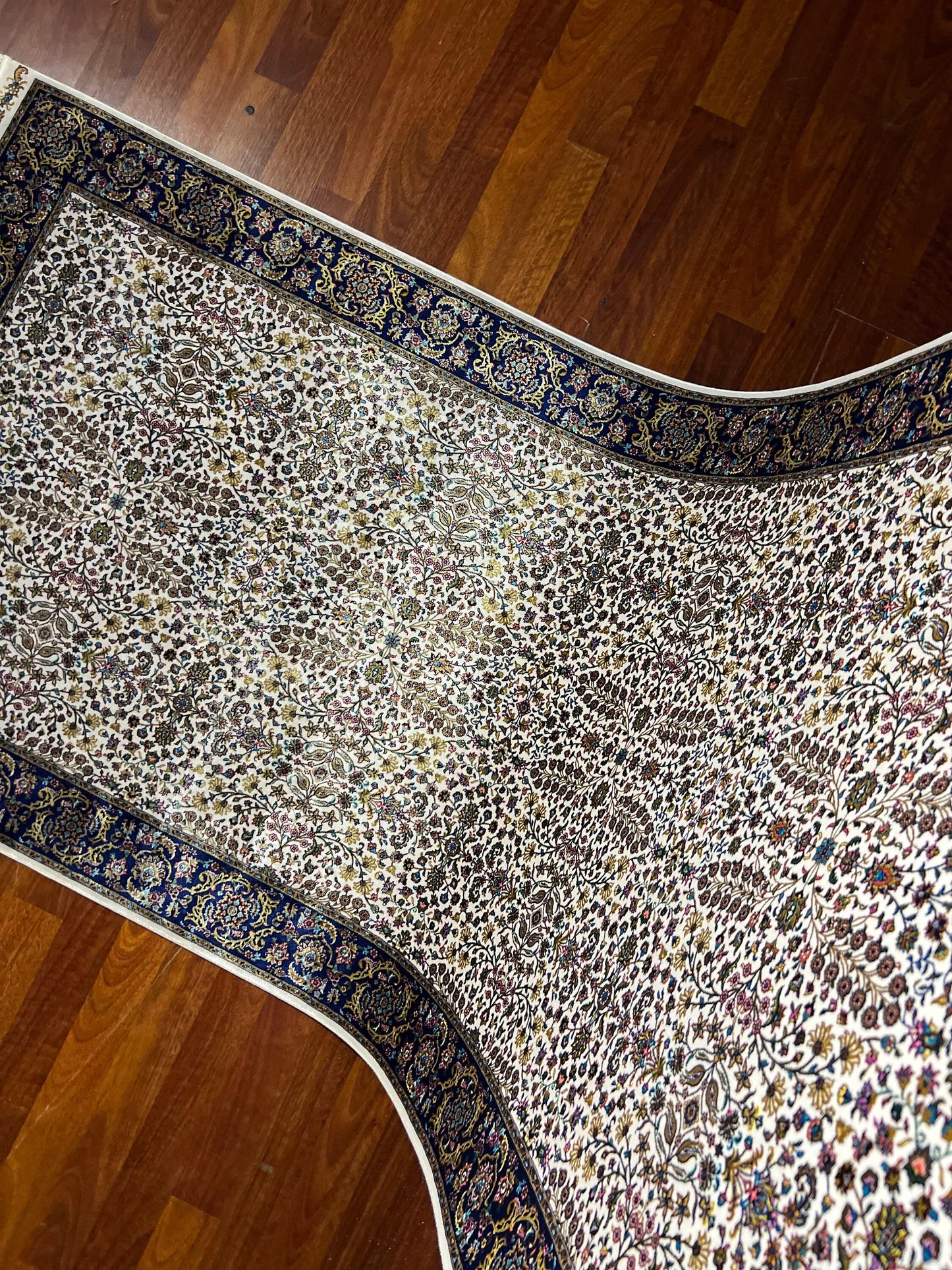 3x10 Blue Beige Silk Runner Rug, Turkish Area Rug, Floral Hallway Rug