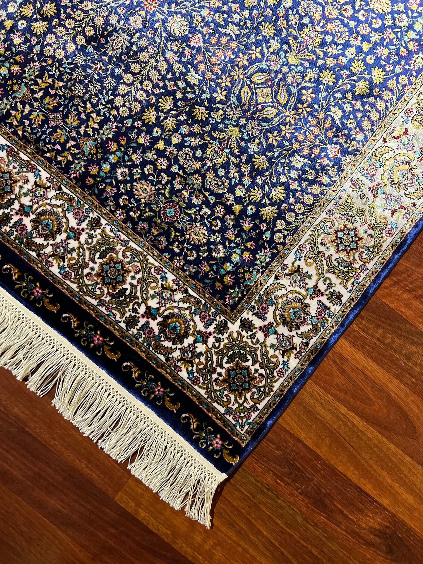 3x10 Blue Silk Runner Rug, Turkish Area Rug, Oriental Hallway Rug