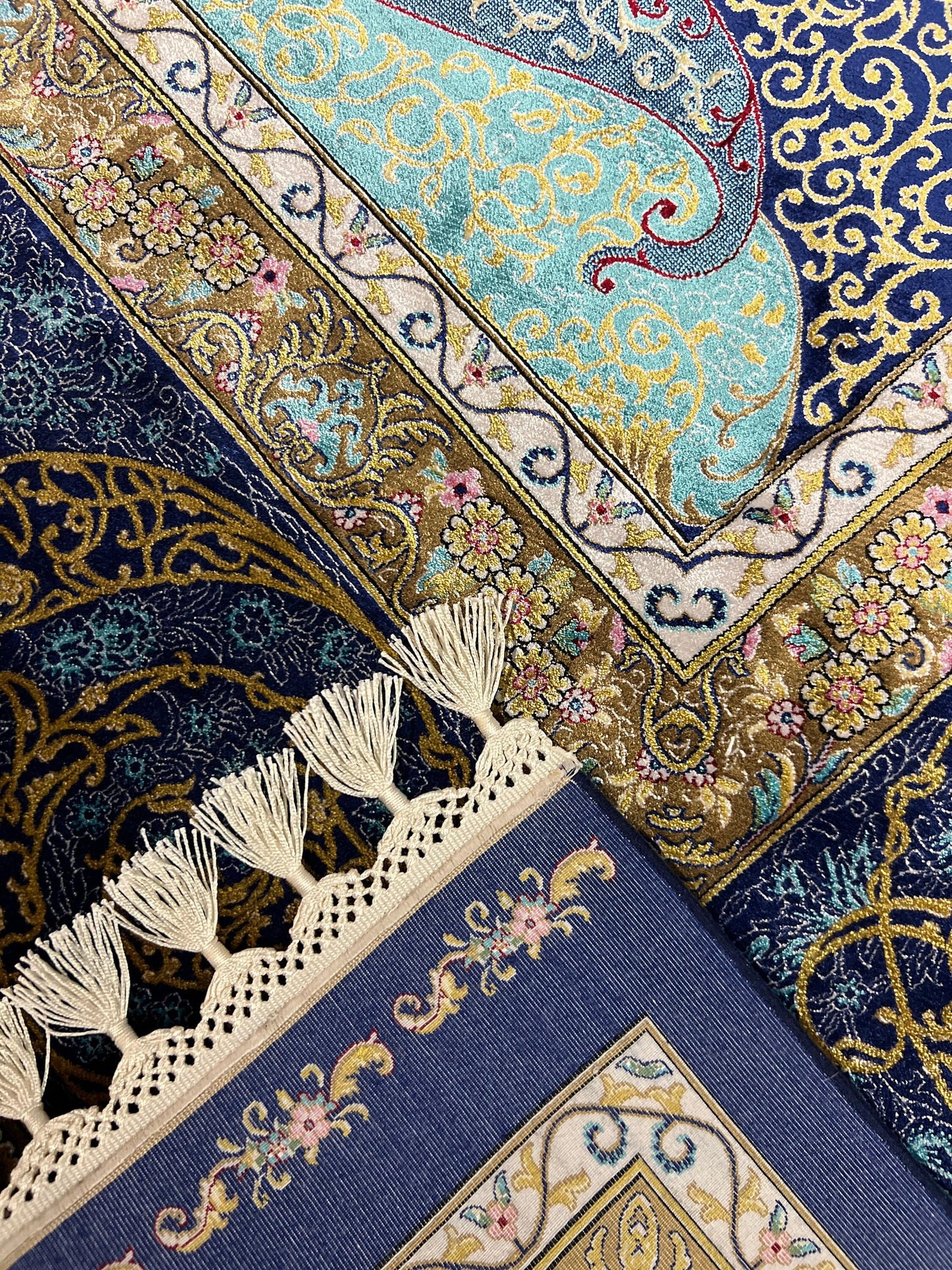 10x13 Blue Silk Rug, Luxury Living Room Carpet, Traditional Oriental Silk Rug
