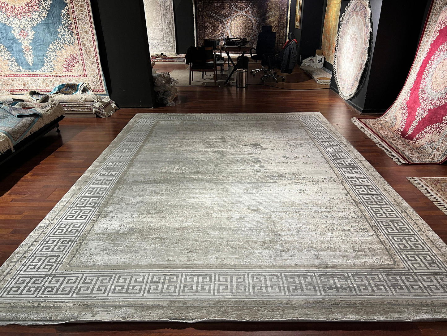 10x13 Beige Bamboo Rug, Modern Living Room Rug, Oversized Neutral Home Decor Rug