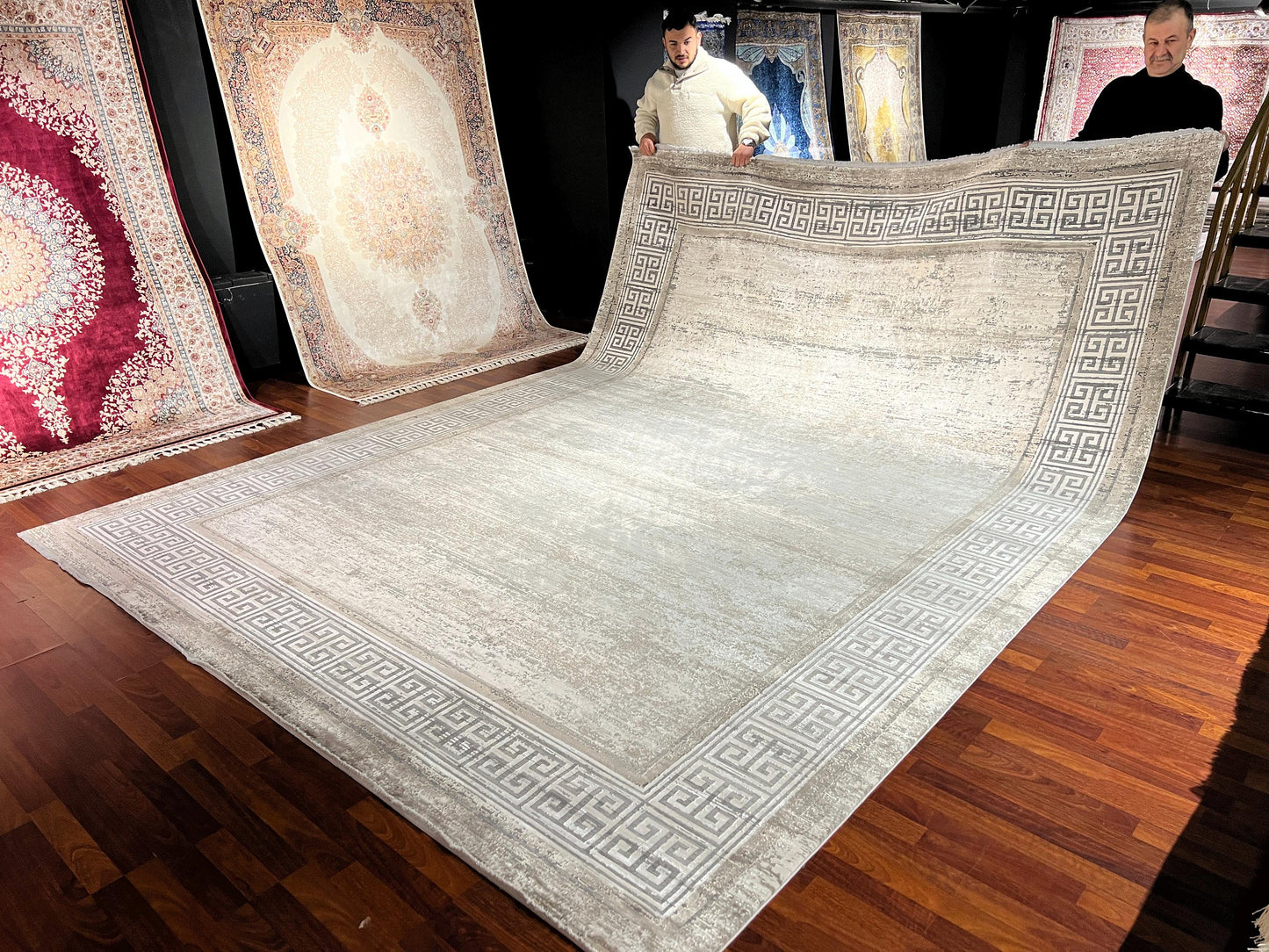 10x13 Beige Bamboo Rug, Modern Living Room Rug, Oversized Neutral Home Decor Rug