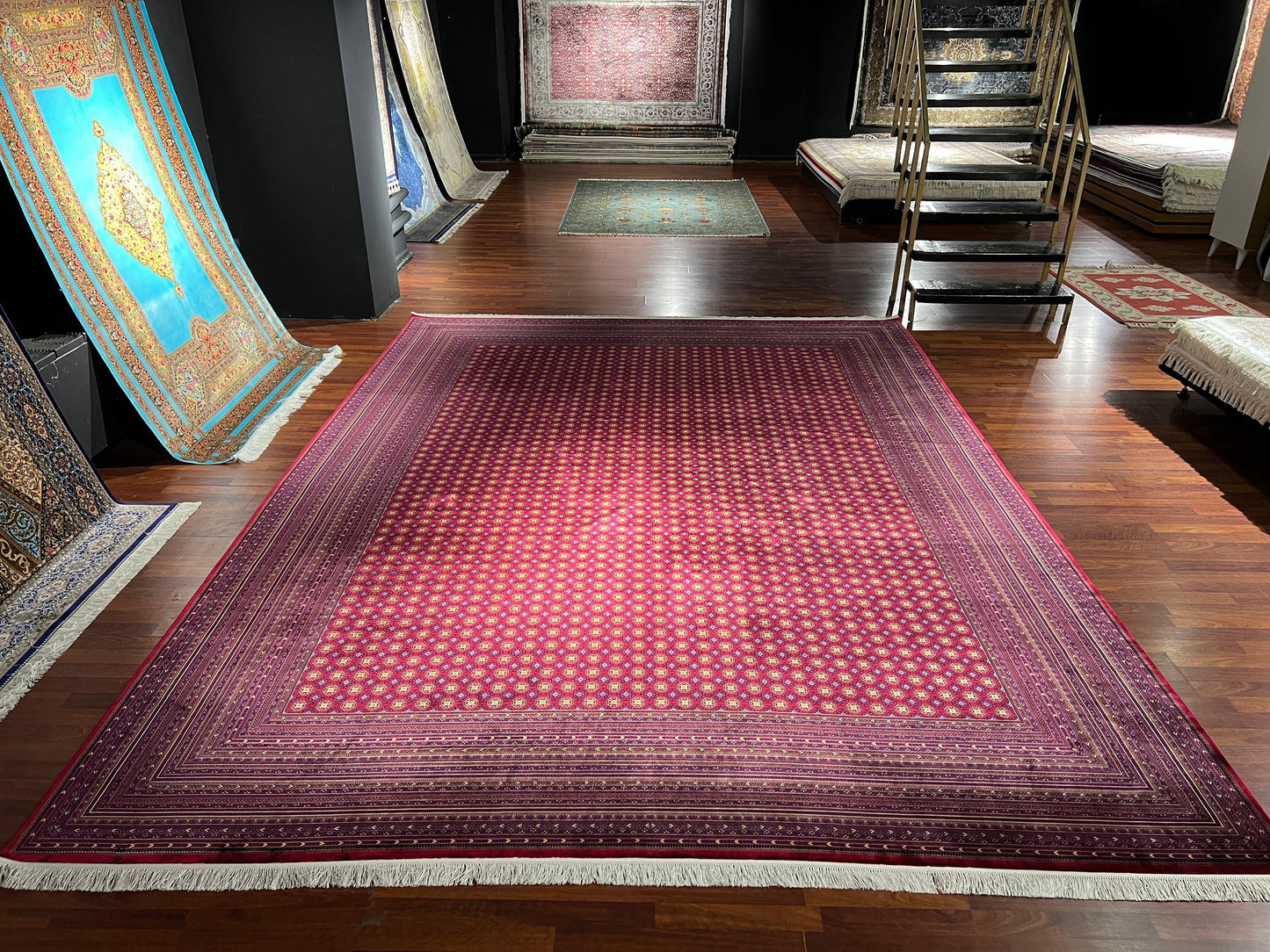 10x13 Red Afghan Silk Rug, Large Living Room Rug, Luxury Oriental Area Rug