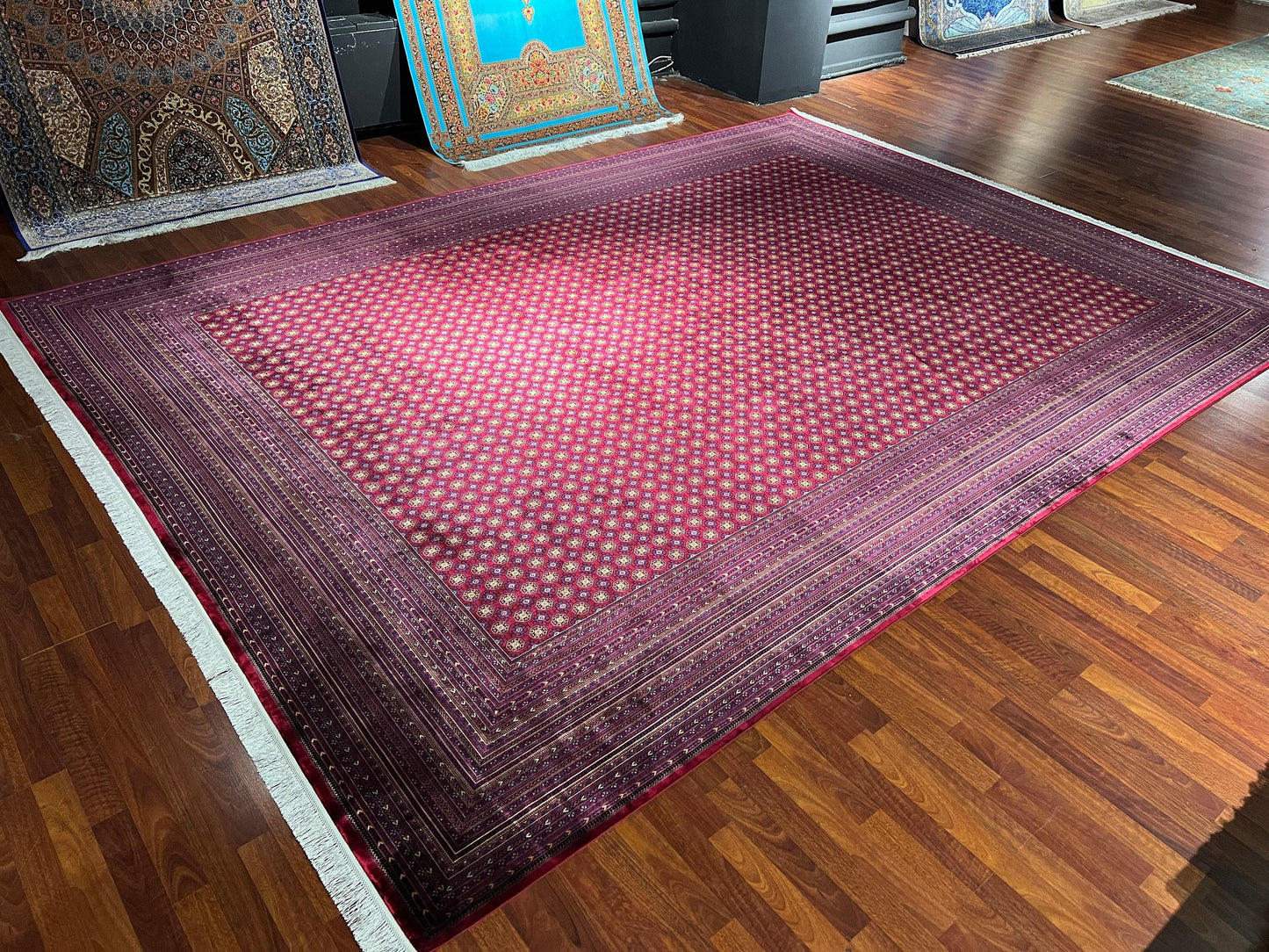 10x13 Red Afghan Silk Rug, Large Living Room Rug, Luxury Oriental Area Rug