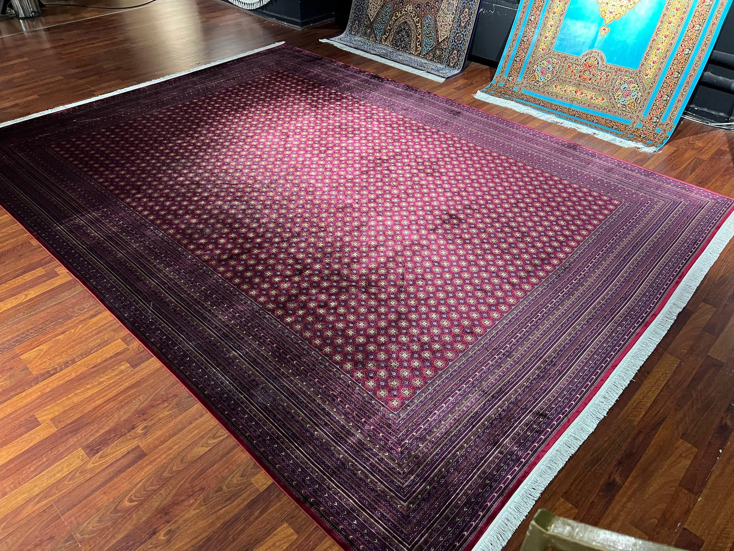 10x13 Red Afghan Silk Rug, Large Living Room Rug, Luxury Oriental Area Rug