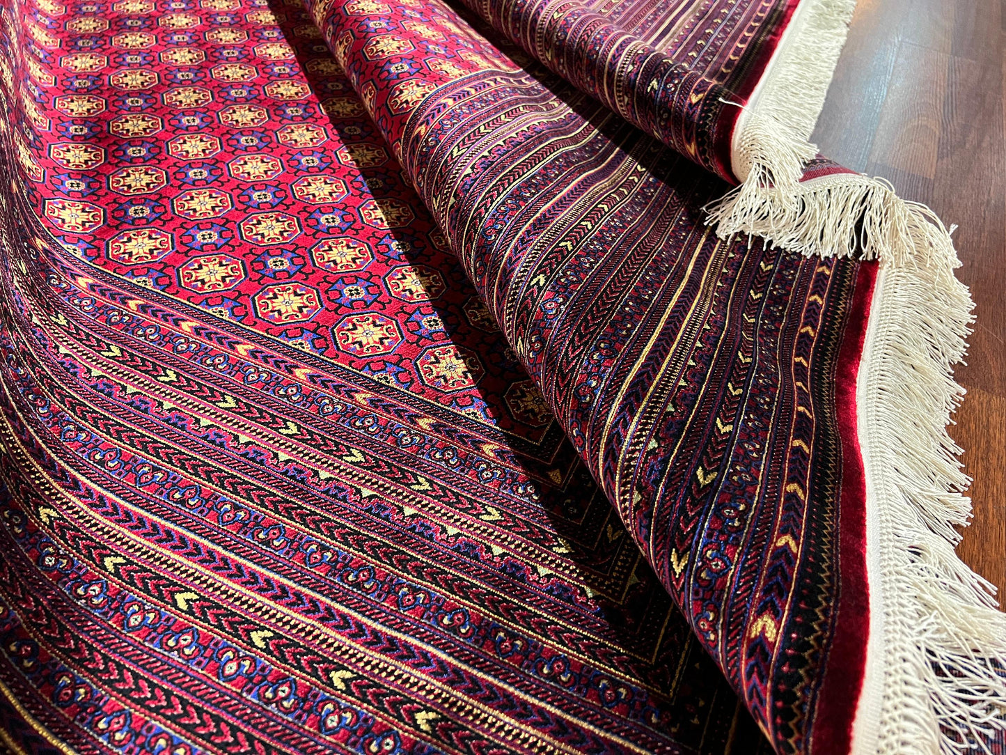 10x13 Red Afghan Silk Rug, Large Living Room Rug, Luxury Oriental Area Rug