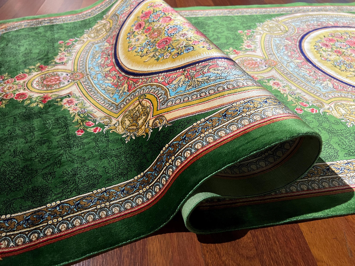 3x10 Green Silk Runner Rug, Luxury Turkish Silk Carpet, Medallion Hallway Rug