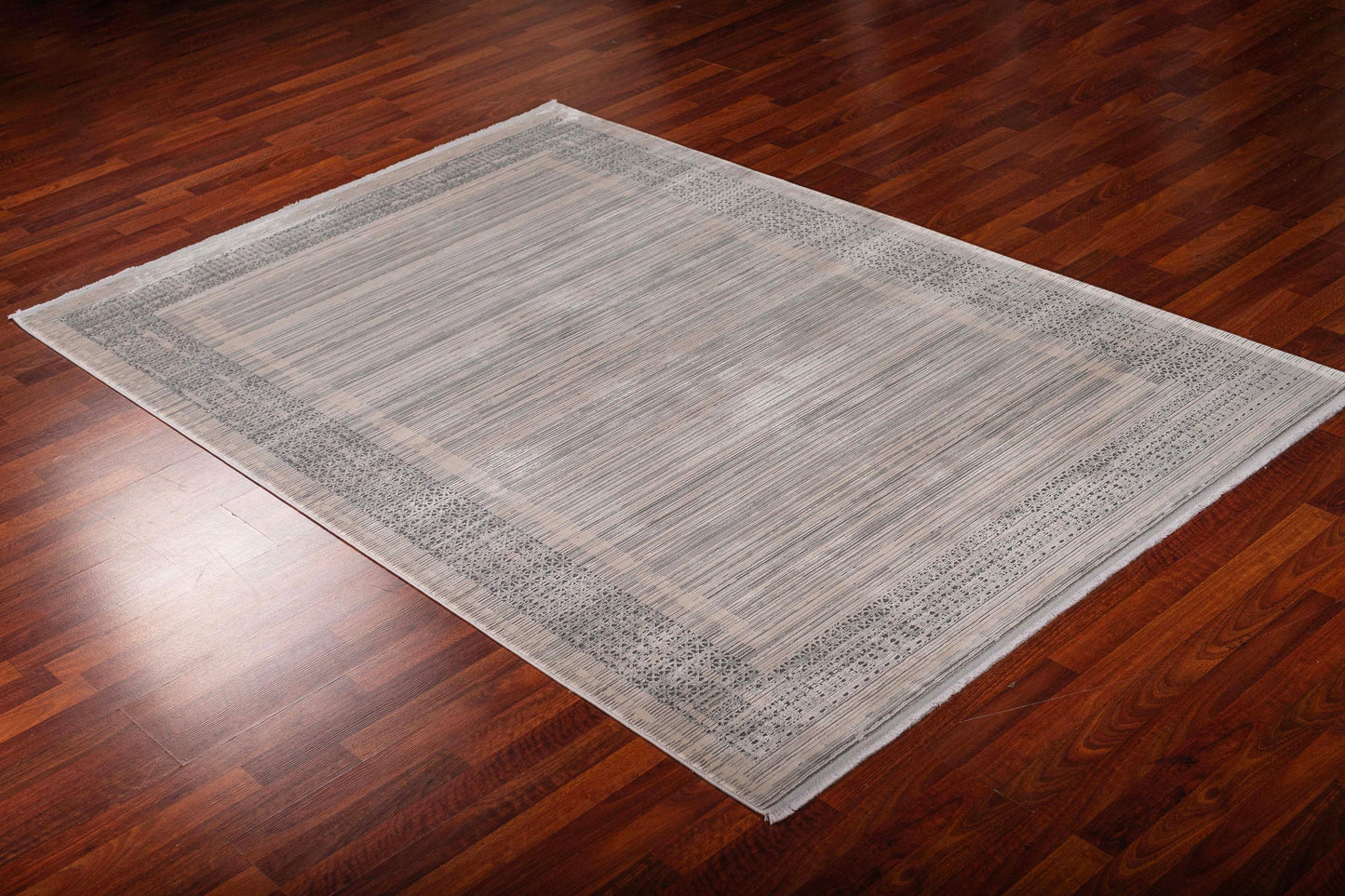 5x8 Modern Bamboo Rug, Gray Striped Texture, Minimal Border, Turkish Living Room Carpet