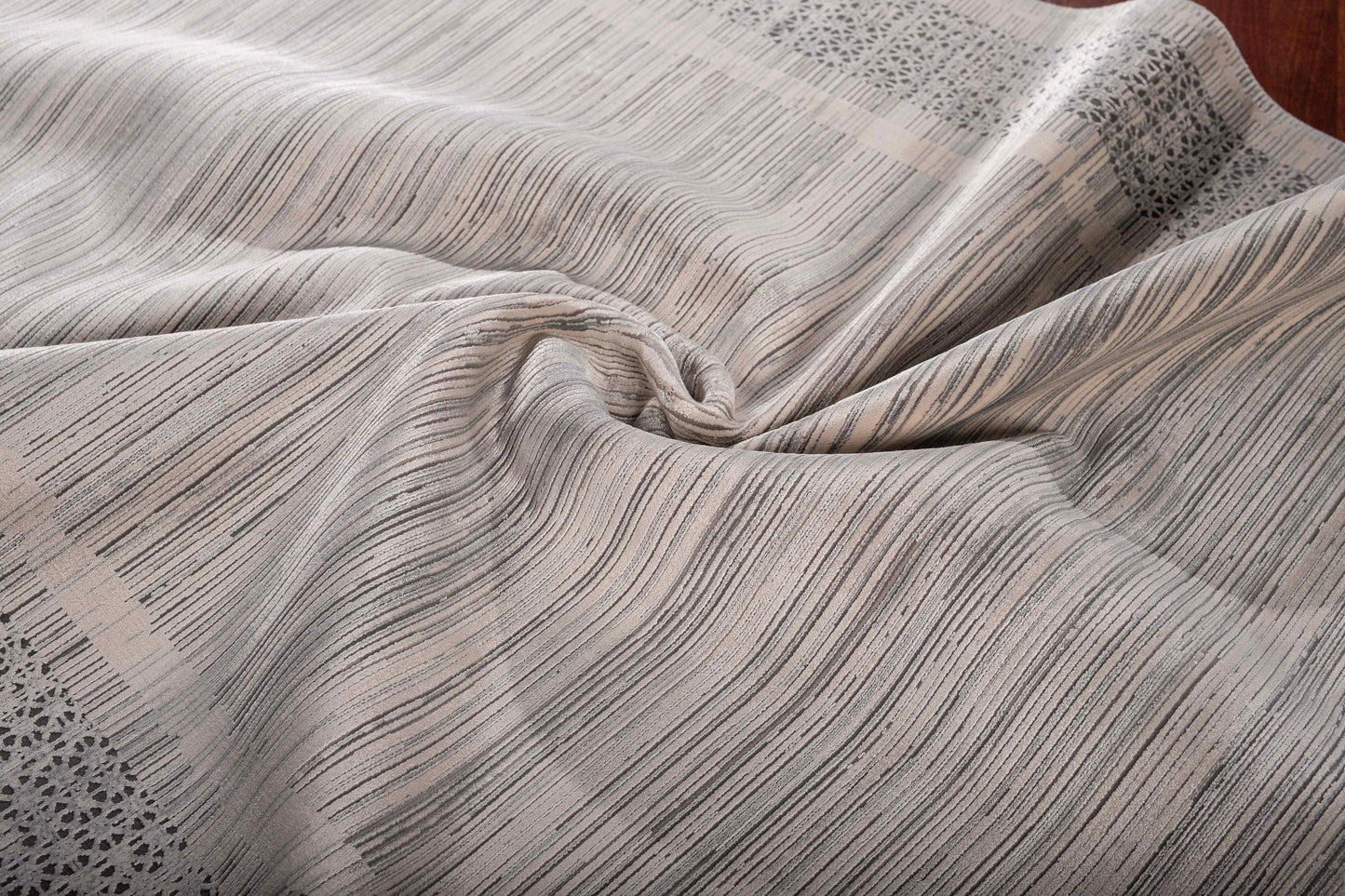 5x8 Modern Bamboo Rug, Gray Striped Texture, Minimal Border, Turkish Living Room Carpet