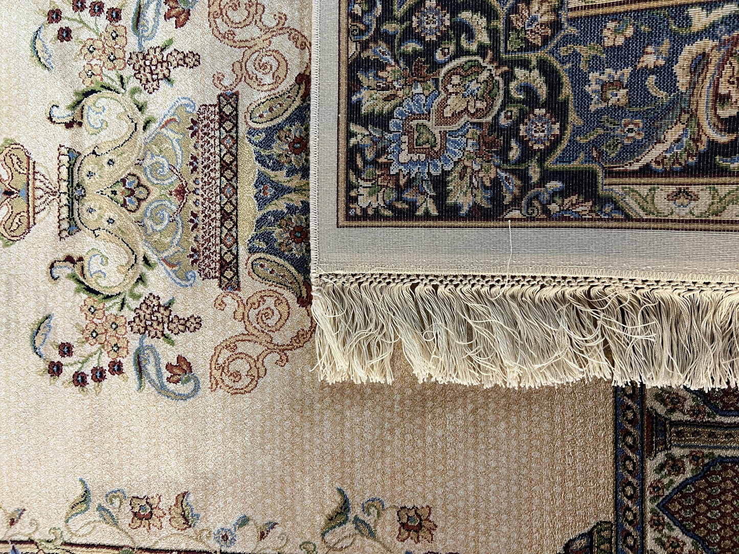 Cream Blue Silk Prayer Rug, Floral Mihrab Janamaz, Turkish Luxury Prayer Mat