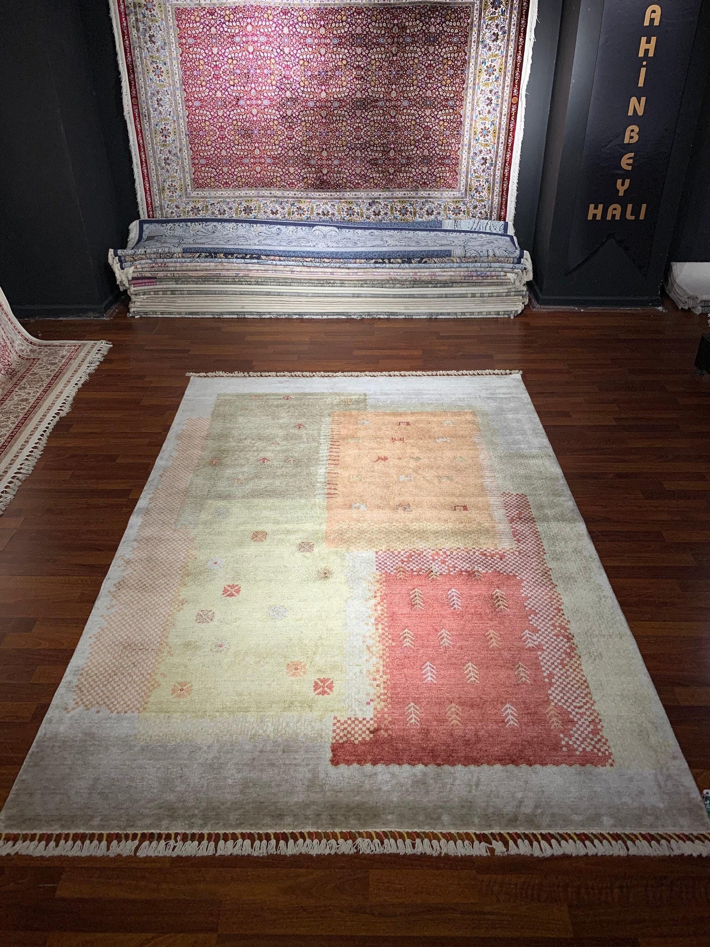 5x8 Area Rug, Anatolian Oushak Style, Beige Terracotta Patchwork, Tencel Turkish Rug