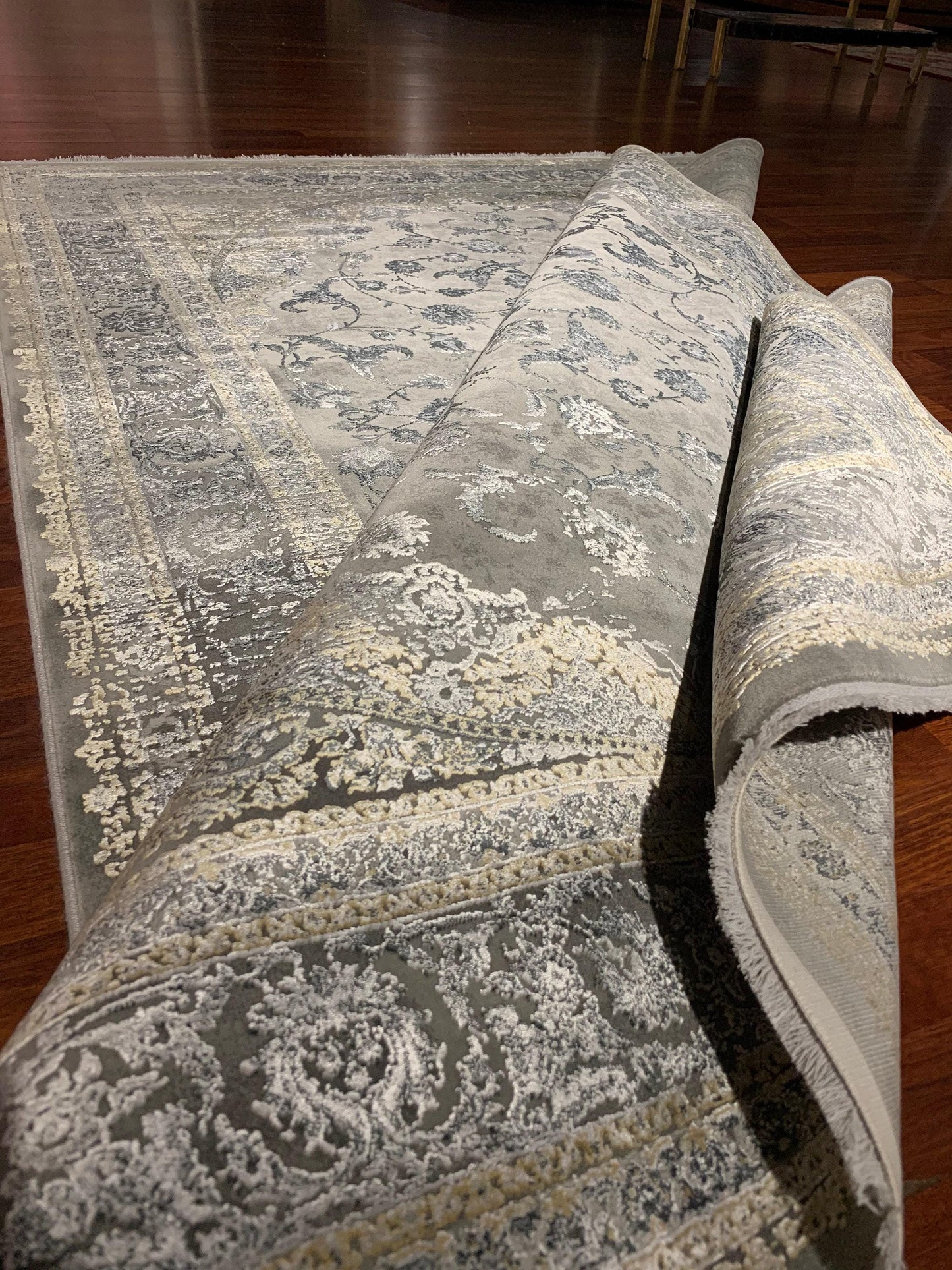 5x8 Modern Rug, Beige Greige Medallion, Vintage Wash Border, Turkish Area Rug