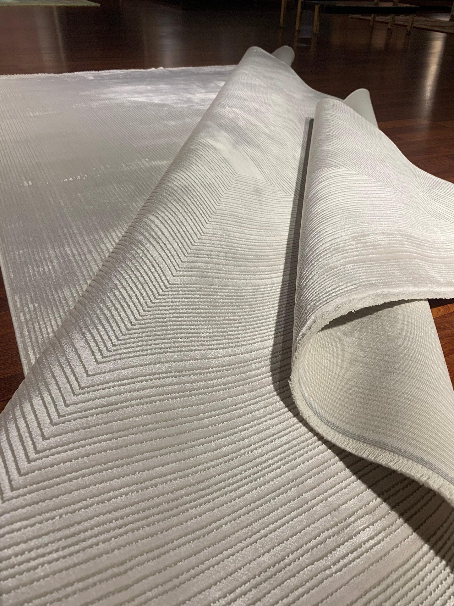 5x8 Modern Rug, Light Gray Geometric Lines, Minimal Turkish Area Rug, Office Living Room