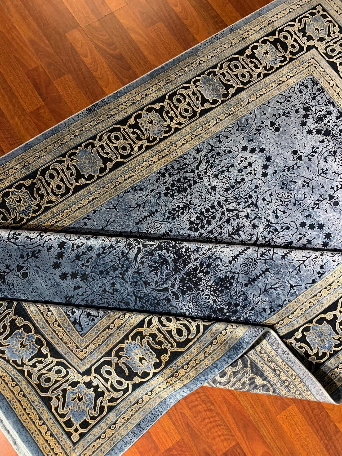 5x8 Blue Silk Rug, Turkish Silk Carpet, Oriental Silk Rug, Luxury Living Room Rug