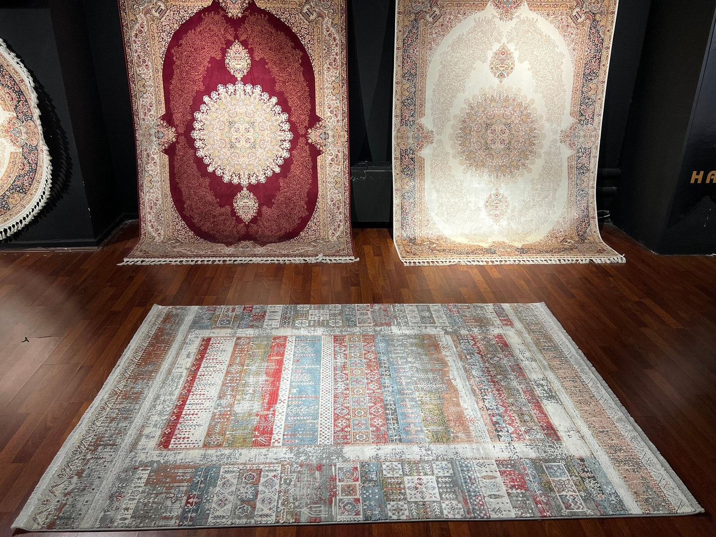 5x8 Colorful Rug, Orange Gray Kilim Pattern, Turkish Boho Area Rug, Bamboo Blend Carpet