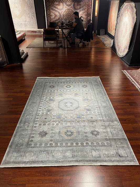 5x8 Area Rug, Turkish Area Rug 5x8, Beige Gray Rug, Modern Geometric Rug