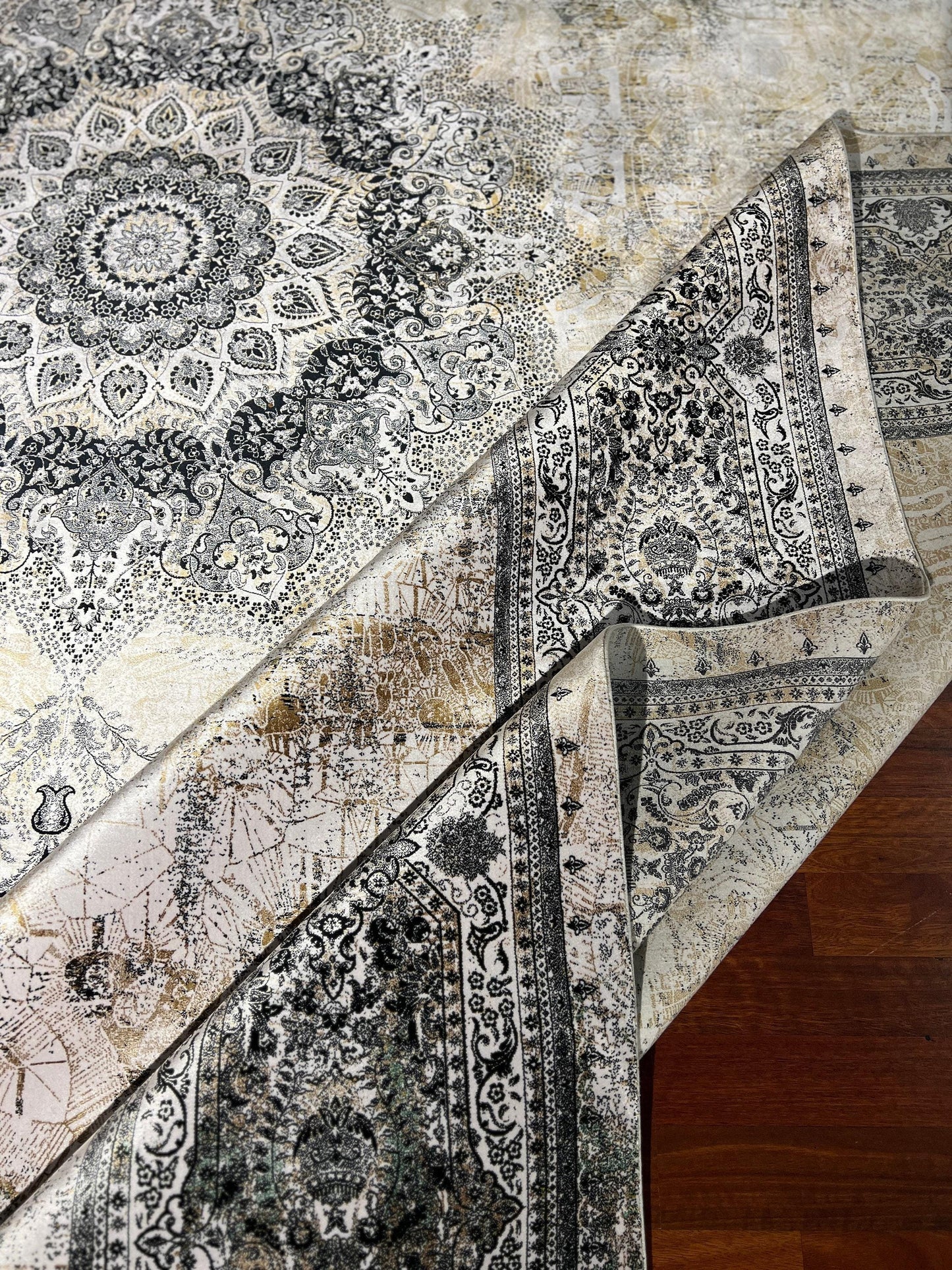 13x16ft Oversized Silk Rug, Beige Blue Oriental Carpet, Luxury Living Room Rug