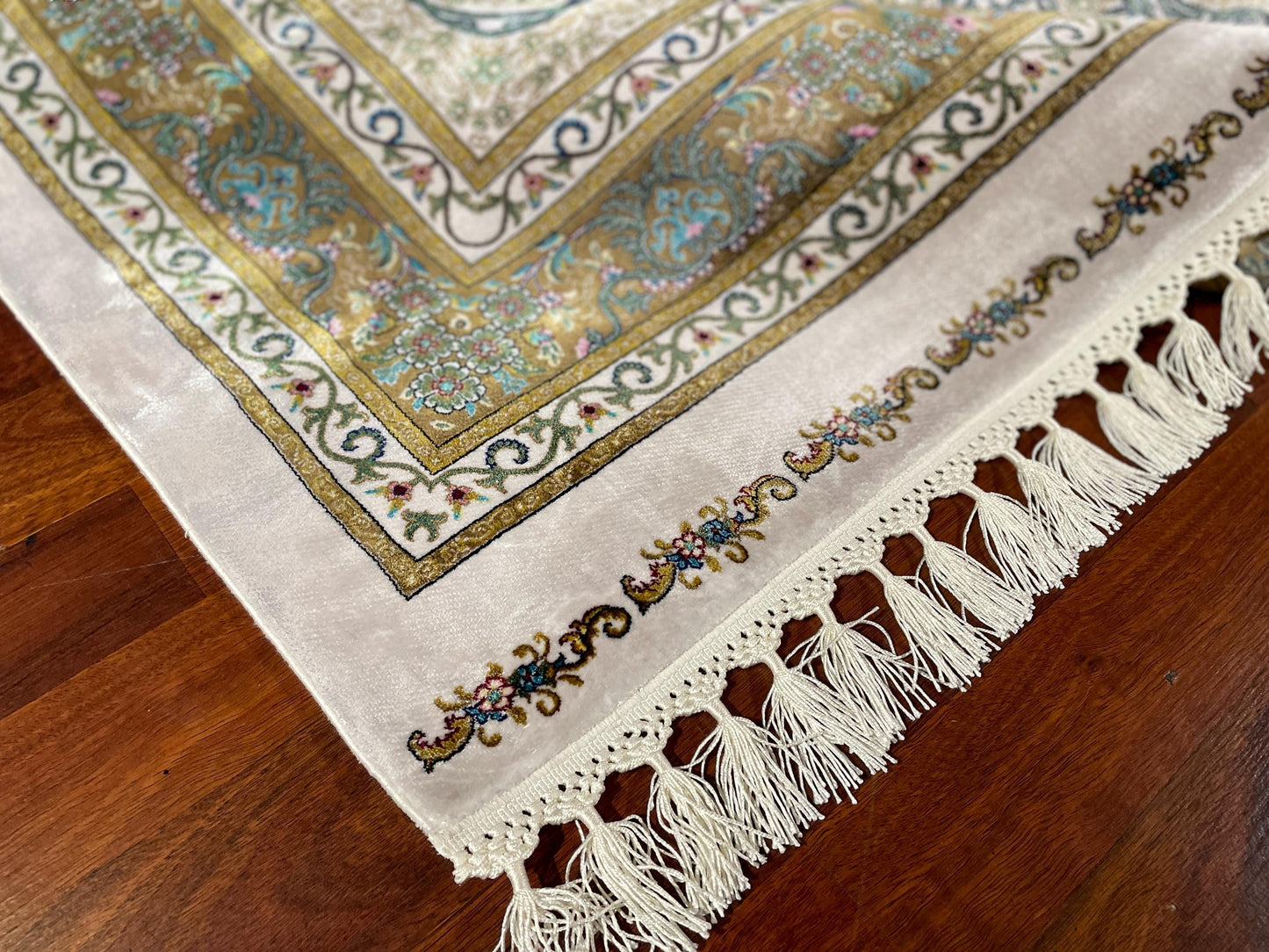 13x16 ft Oversized  Green Beige Silk Rug, Palace Style Carpet, Luxury Living Room Rug