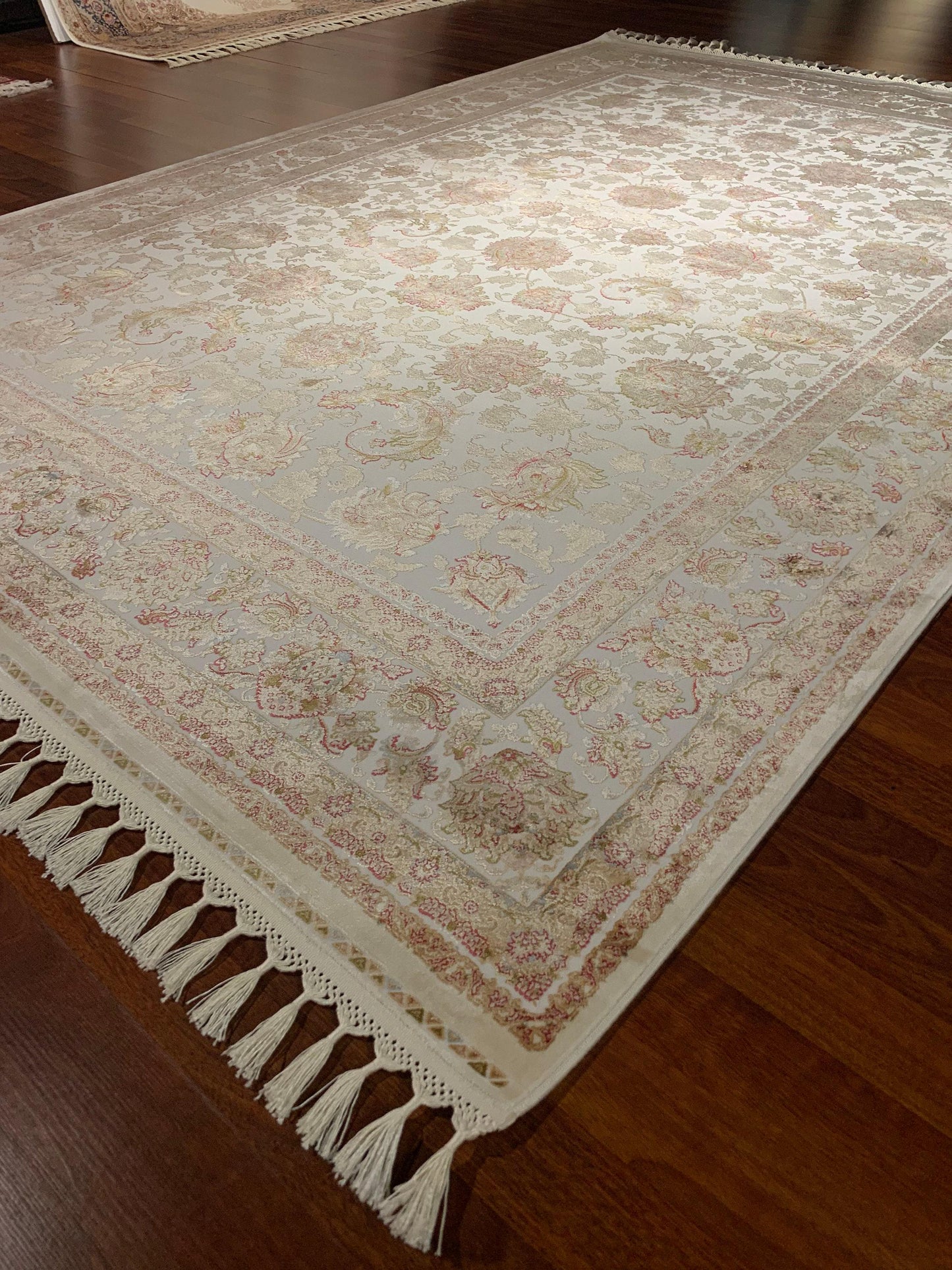 5x8 Silk Rug, Ivory Floral Pattern, Turkish Area Rug, Luxury Living Room Decor