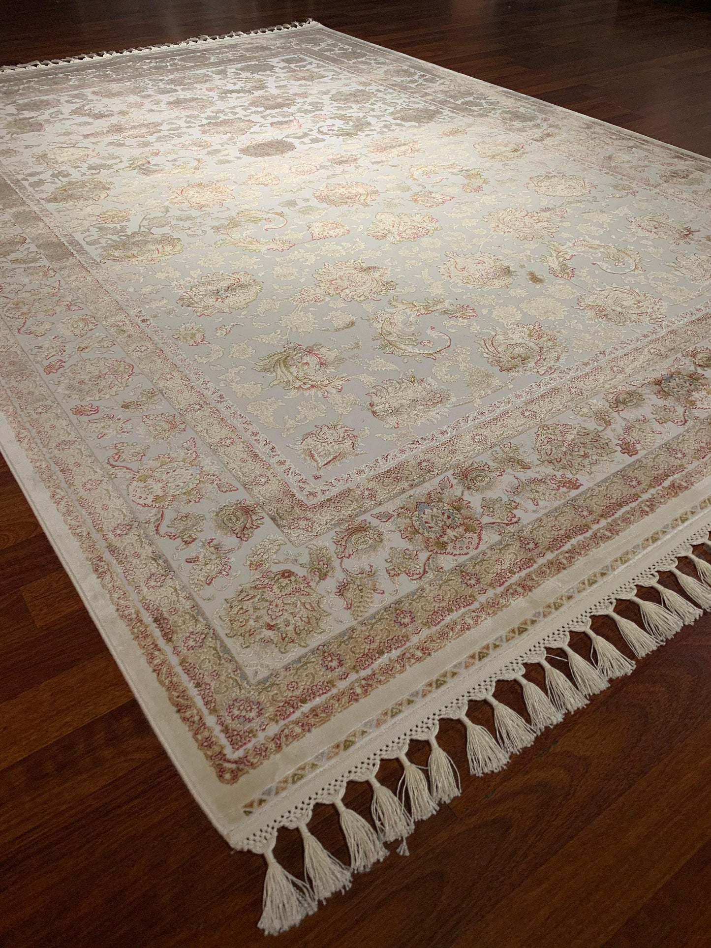 5x8 Silk Rug, Ivory Floral Pattern, Turkish Area Rug, Luxury Living Room Decor