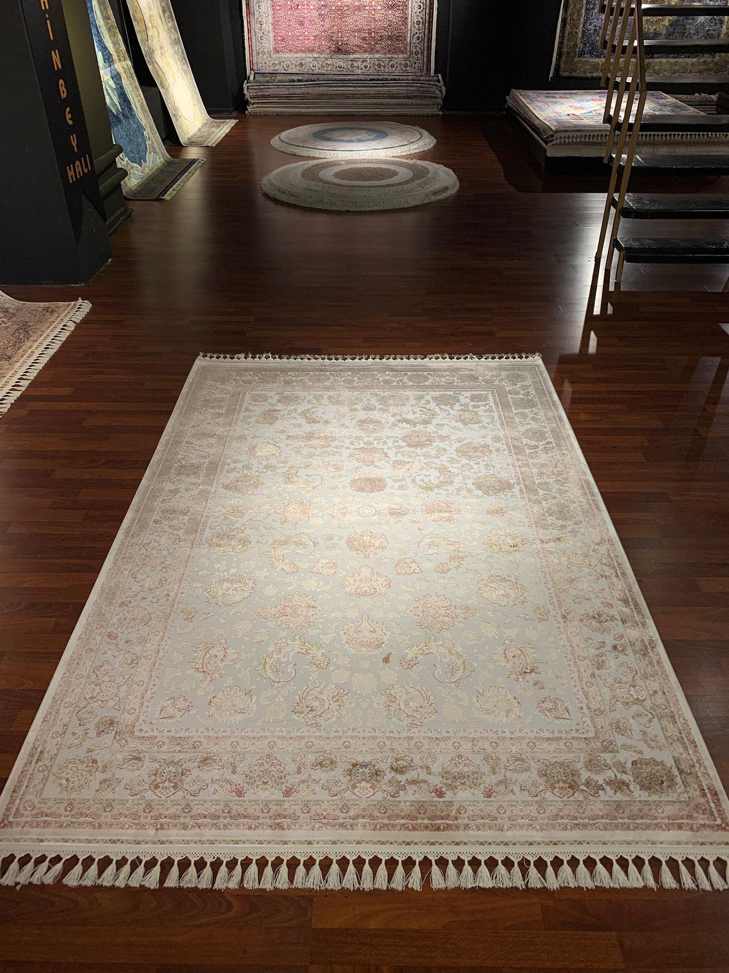 5x8 Silk Rug, Ivory Floral Pattern, Turkish Area Rug, Luxury Living Room Decor