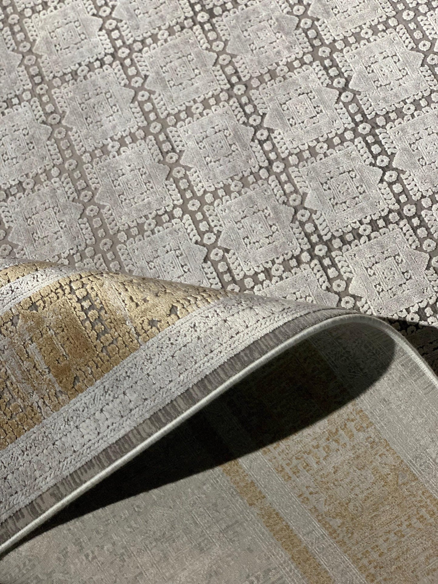 5x8 Area Rug, Beige Gold Bamboo Rug, Square Pattern, Turkish Modern Carpet, Neutral Decor