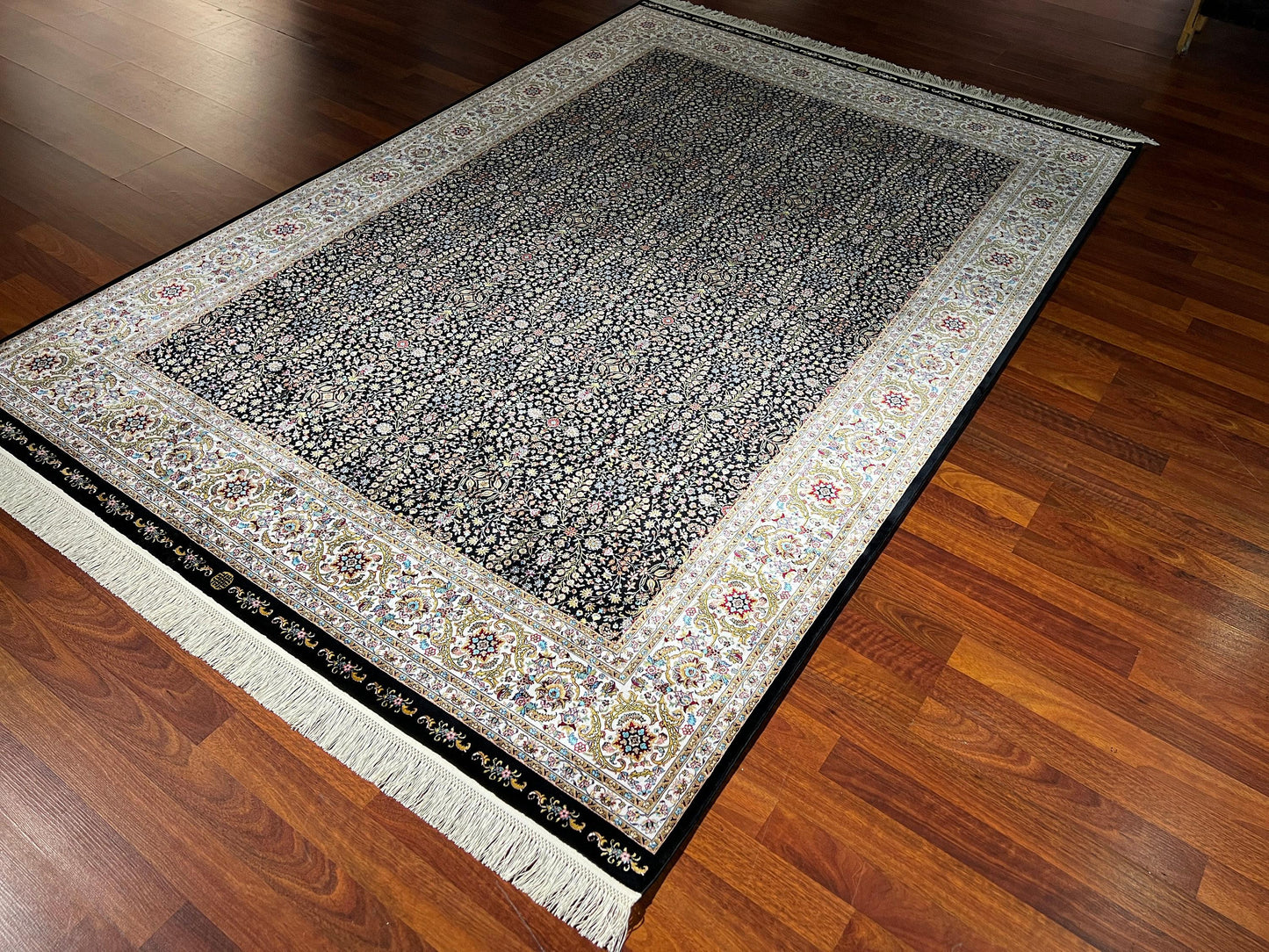 Beige Bamboo Silk Rug, 5x8 Area Rug, Turkish Rug 5x8, Palace Floral, Neutral Decor