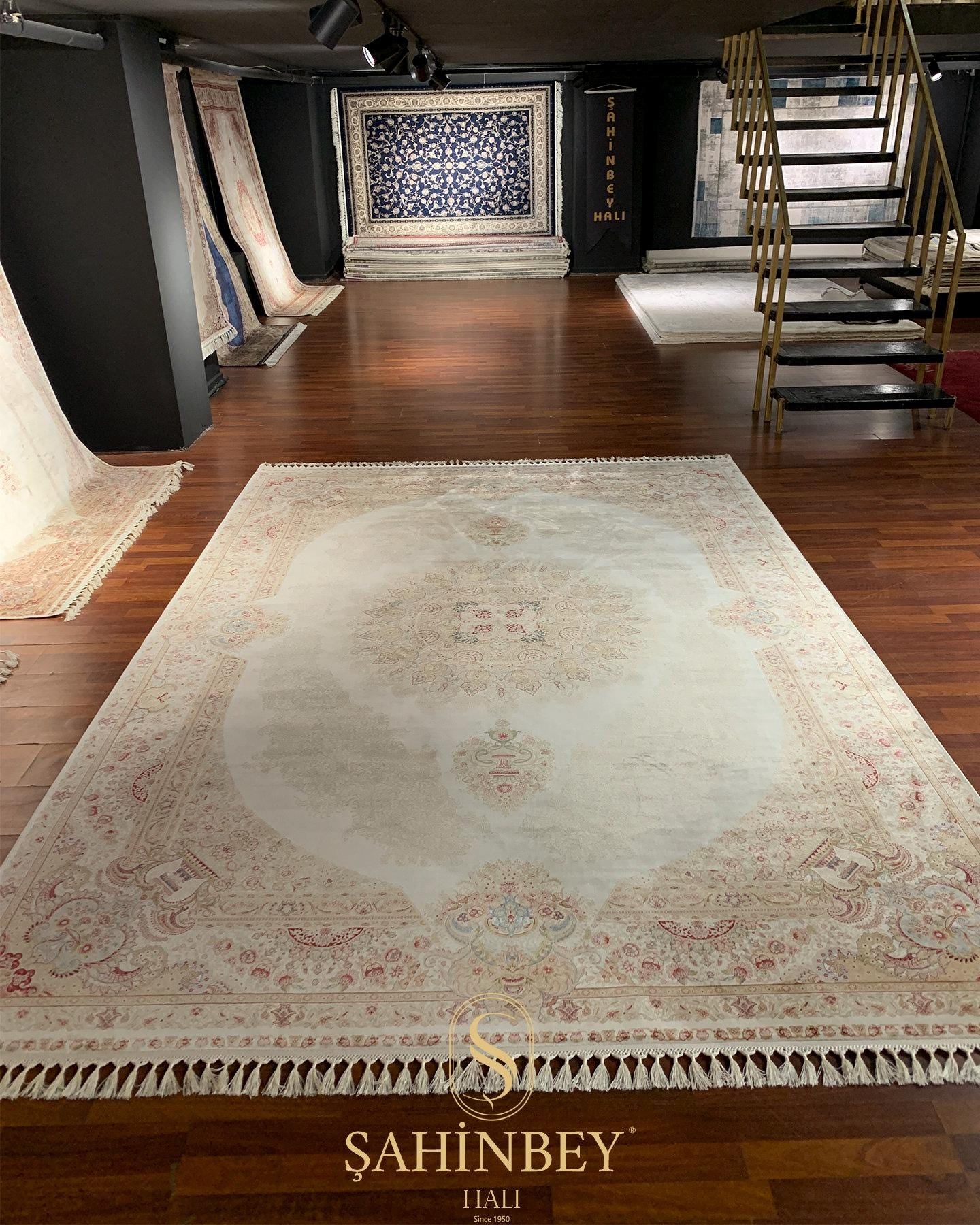 10x13 Beige Silk Rug, Luxury Living Room Carpet, Traditional Turkish Silk Rug