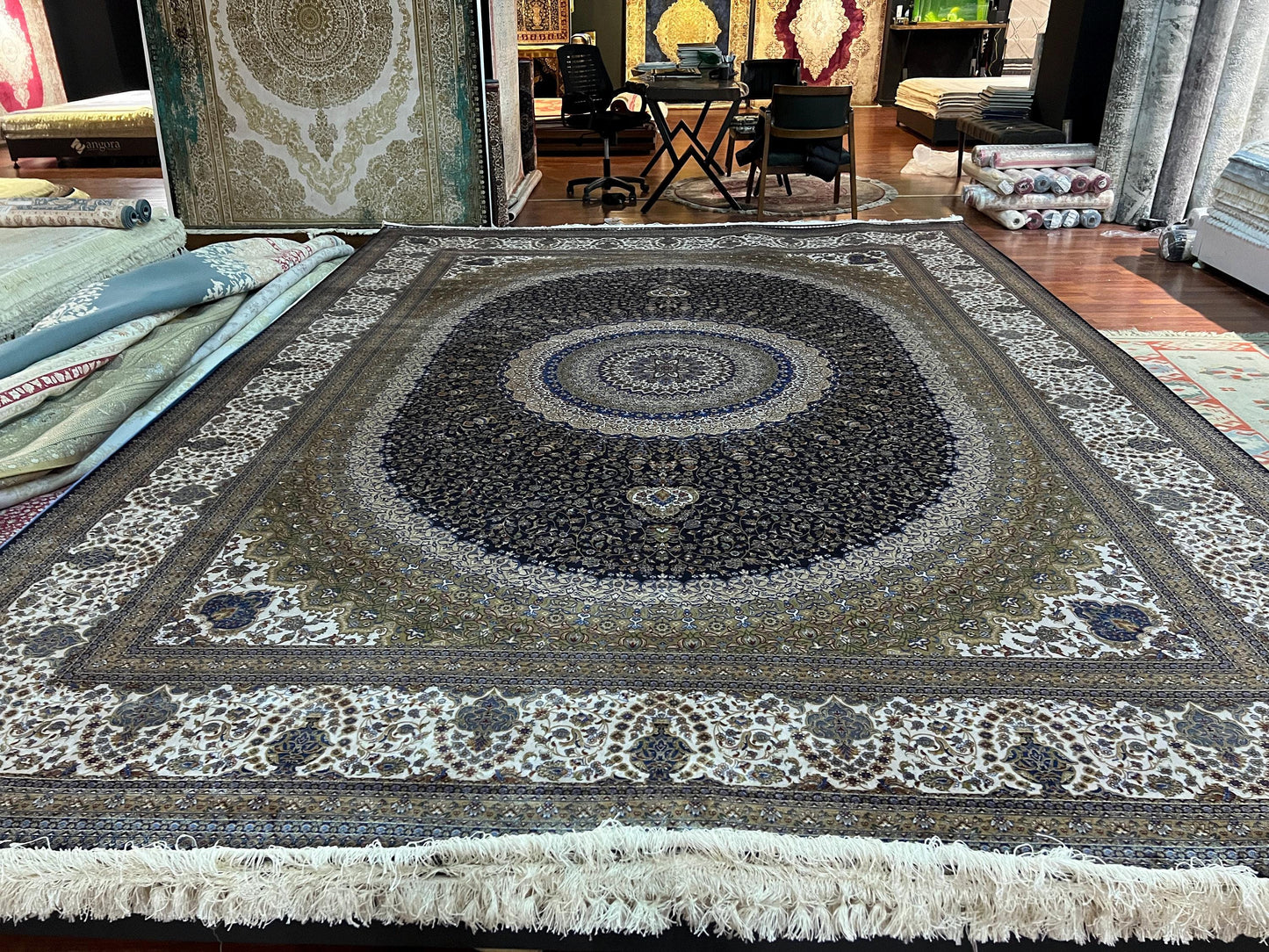 10x13 Gold Silk Rug, Luxury Living Room Carpet, Traditional Oriental Silk Rug