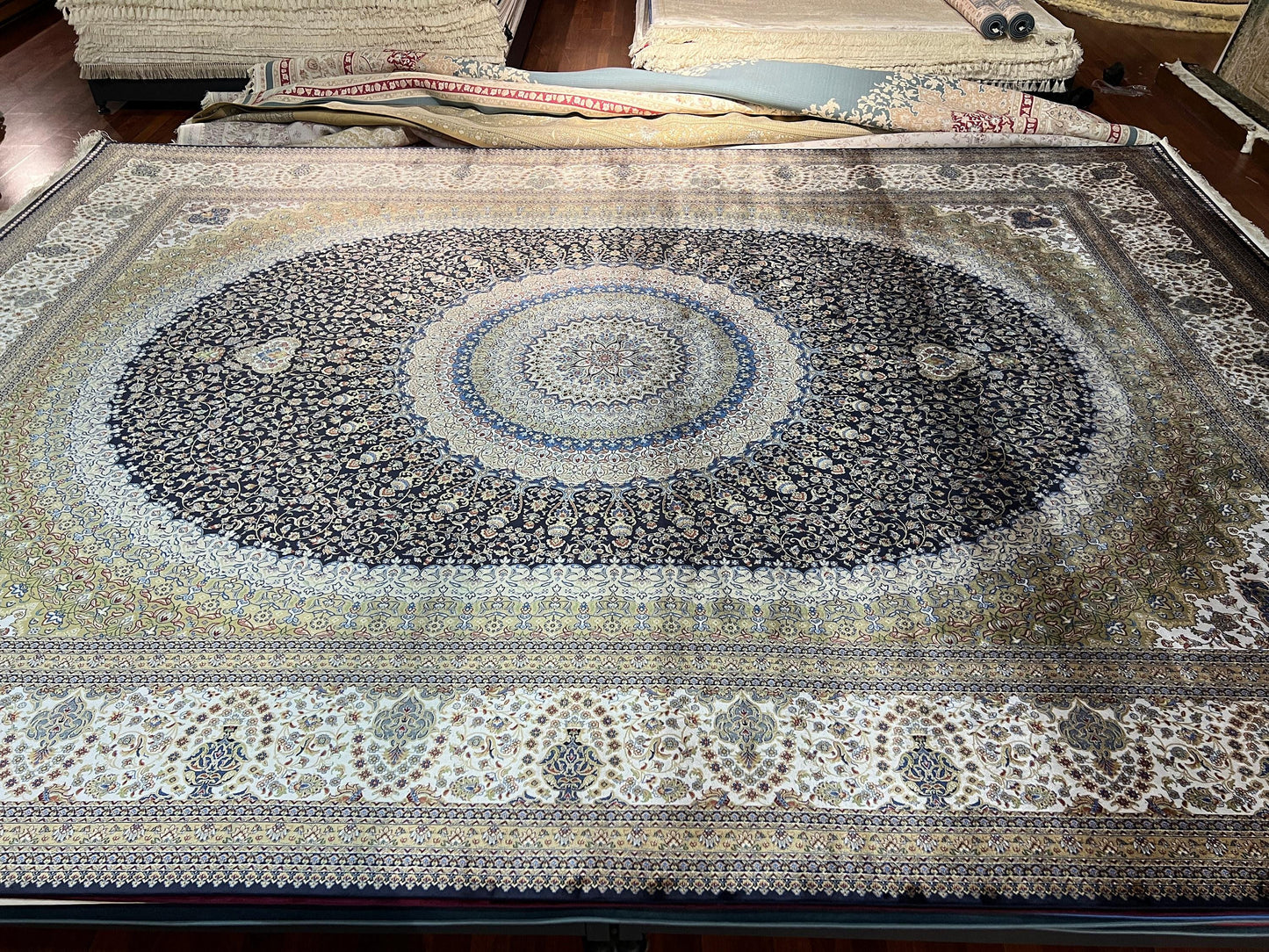 10x13 Gold Silk Rug, Luxury Living Room Carpet, Traditional Oriental Silk Rug
