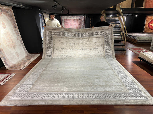 10x13 Beige Bamboo Rug, Modern Living Room Rug, Oversized Neutral Home Decor Rug