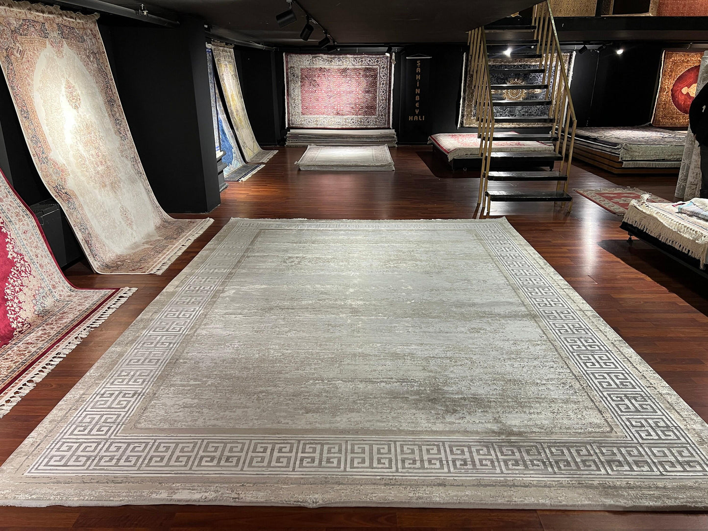 10x13 Beige Bamboo Rug, Modern Living Room Rug, Oversized Neutral Home Decor Rug