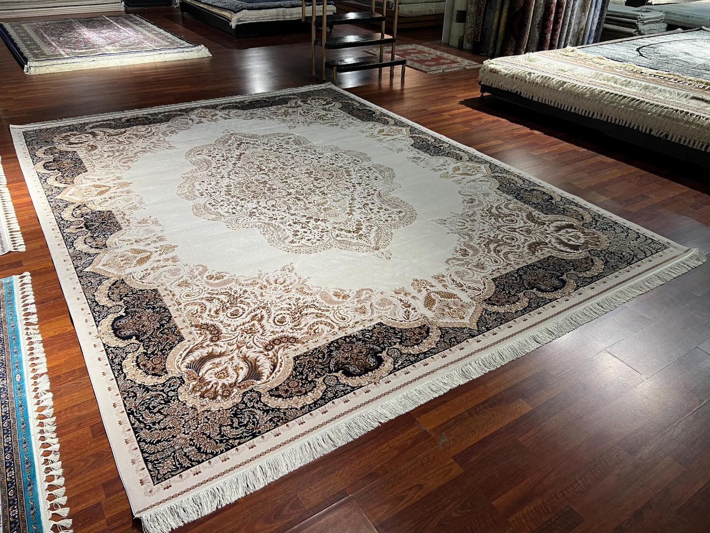 10x13 Beige Brown Silk Rug, Luxury Living Room Rug, Traditional Oriental Area Rug