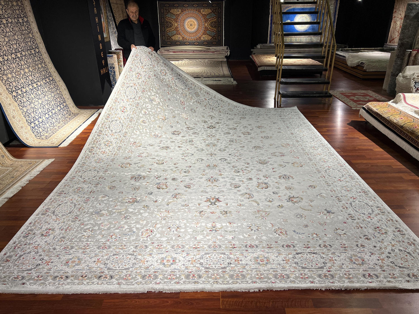10x13 Cream Gray Rug, Oversized Traditional Carpet, Luxury Neutral Living Room Rug