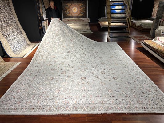 10x13 Cream Gray Rug, Oversized Traditional Carpet, Luxury Neutral Living Room Rug